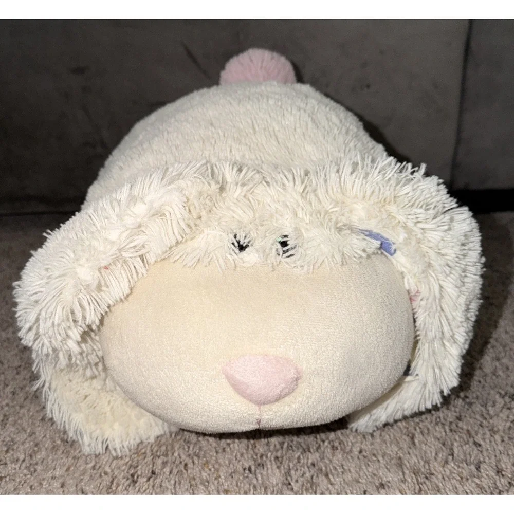 Pillow Pets Bunny Rabbit Plush White Pink Spotted Ears Polka Dot Pink‎ Bottom